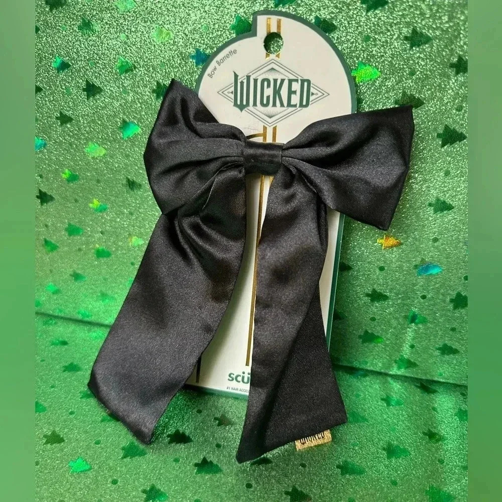WICKED black satin hair bow barrette NWT